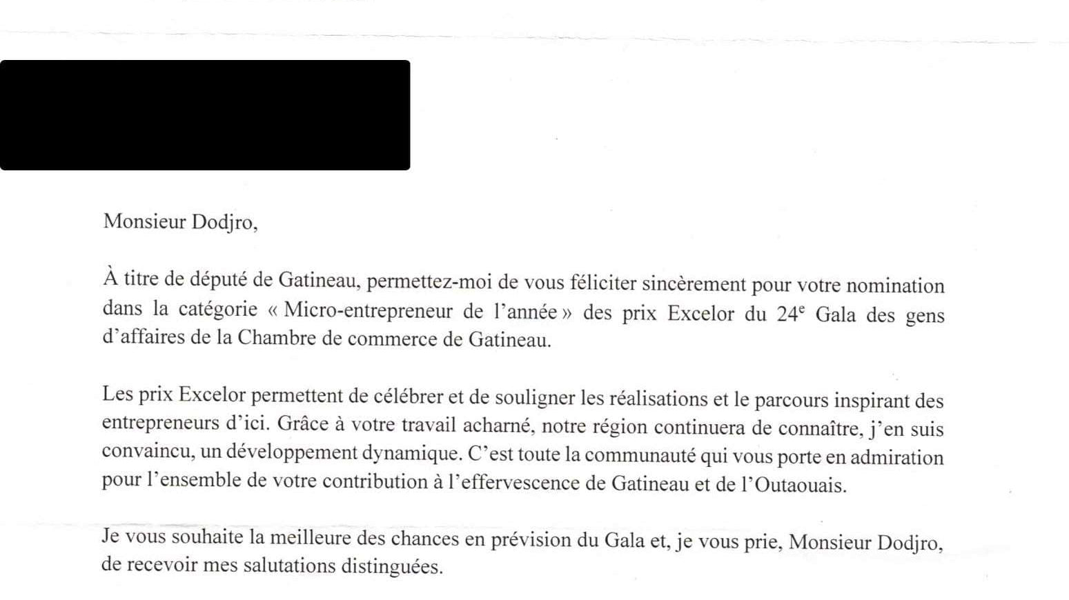 Dodjivi Finalist for the Excelor Prize of the Chamber of Commerce of Gatineau