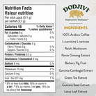 Nutrition facts label and ingredients list for Dodjivi Mushroom Wellness product on a white background.