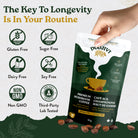 Dodjivi mushroom coffee package with health benefits listed on a green background