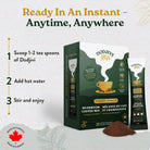 Dodjiwi mushroom coffee mix packaging with instructions on a white background